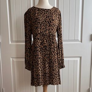 Nordstrom Black and Brown Animal Print Long Sleeve Dress